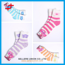 ladies's terry microfiber stripe cozy thick tube socks custom logo